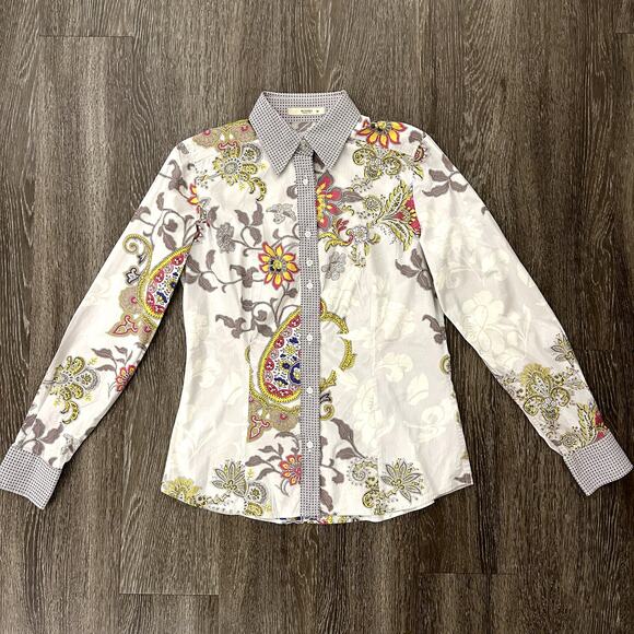 Etro Tops - EUC Etro Floral Paisley Button Down Shirt US 6 Long Sleeve Cotton Stretch Top